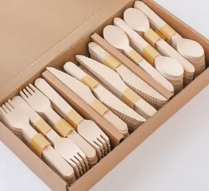 Hot sales wood cutlery wood spoon and knife and forks wholesale wooden honey disposables spoons set with logo