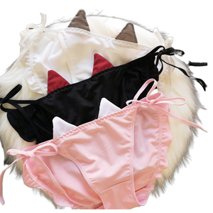 Lingerie drôle d'oreille <span class=keywords><strong>de</strong></span> chat en soie <span class=keywords><strong>de</strong></span> satin <span class=keywords><strong>de</strong></span> couleur unie culotte <span class=keywords><strong>de</strong></span> <span class=keywords><strong>dames</strong></span> sans couture <span class=keywords><strong>de</strong></span> femmes sous-vêtements - Product Image 1