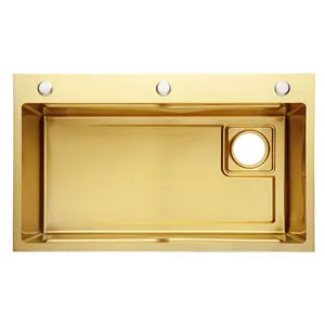 Gouden Nano-Spoelbak 304 Roestvrijstalen Handgemaakte Keuken Groente Wastafel, Enkele Gleuf Huishoudelijke Afwastafel, Zijgat,