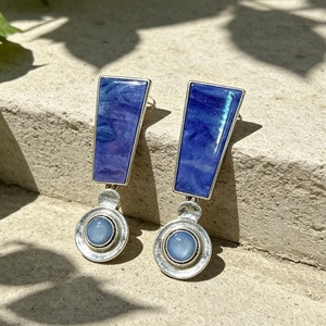 Gradient Starry Blue Geometric <b>Stud</b> <b>Earrings</b> Luxury Vintage Round Drop <b>Earrings</b> Bohemian Vacation Fashion Jewelry For Women - Product Image 4