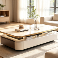 Table basse moderne avec plateau en pierre et structure en bois massif pour appartement, salon, mobilier de maison avec rangement, design écologique