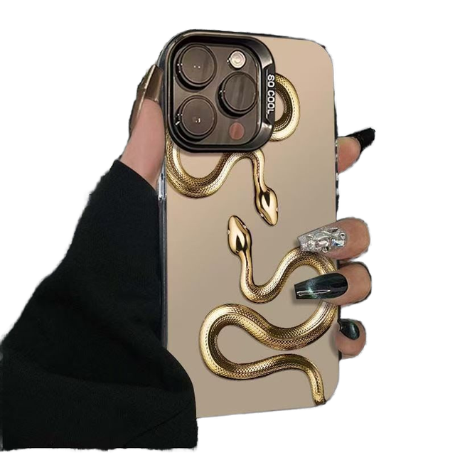 Luxury Gold Snake Printing Electroplated Silver Key TPU PC Mobile Phone Case for iPhone 8 X XR XS 11 12 13 14 15 16 Pro Max