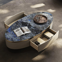 Ensemble de meuble TV et table basse en bois et marbre, design moderne et luxueux, pour salon et chambre, meubles flottants