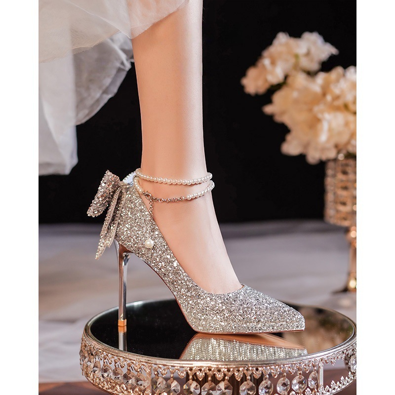 On Sale Silver Glitter Wedding Shoes Stiletto Heel Ensures Stability |  Alibaba.com