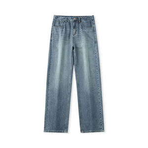 Jean en denim déchiré uni taille mi-haute pour homme, style streetwear délavé, pantalon décontracté tendance pour le printemps, lavable - Product Image 6