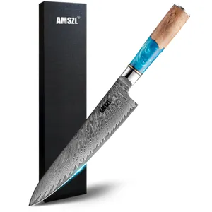 AMSZL 8 inç mavi reçine ahşap kolları mutfak bıçağı el yapımı şam paslanmaz çelik şefin bıçak