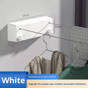 Corde <span class=keywords><strong>à</strong></span> <span class=keywords><strong>linge</strong></span> sans vue pour salle de bain, 5.1m, corde <span class=keywords><strong>à</strong></span> <span class=keywords><strong>linge</strong></span> rétractable <span class=keywords><strong>à</strong></span> double fil pour séchage de couette de vêtements de balcon - Product Image 6