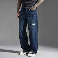 Jeans en denim ample bleu foncé délavé style Y2K pour homme, coupe large, streetwear vintage, pantalon baggy, personnalisable OEM
