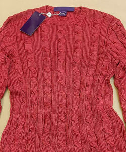 Vibrant Red Women's <b>Cable</b> - <b>Knit</b> <b>Sweater</b> with Round Neck - Product Image 2