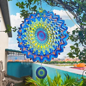 Molino de Viento Cinético 3D Mandala de 12 Pulgadas Personalizado OEM, Atrapasueños de Cristal Colgante 3D de Metal para Adornos de Jardín - Product Image 5