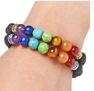 Bracelet de perles de pierre de lave noire extensible en vrac, <span class=keywords><strong>prix</strong></span> d'usine, 7 chakras, pierre précieuse, cristal, quartz, diffuseur, bracelet à breloques - Product Image 6