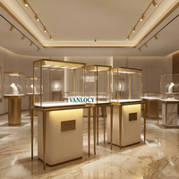 Vitrine de présentation de bijoux LED personnalisée pour magasin, comptoir en verre avec rangement, en acier inoxydable, pour centre commercial, écologique