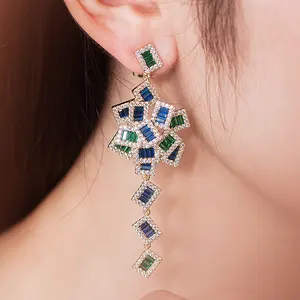 custom 925 silver zircon drop earrings diamond baguette cz large luxury color cubic zirconia silver earring for women jewelry