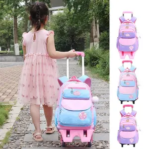 High Quality New Trending student Teenage cute Girls Big Kids children's Trolley School Bags Backpack With wheels