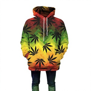Sudadera Unisex con Estampado de Hojas Rasta Bordadas, Poliéster/Algodón, Sublimación Completa Personalizada, Estilo Urbano - Product Image 2