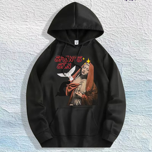 Almacén Local en EE. UU.: Sudadera con Capucha 100% Algodón con Gráfico Religioso de 'SAINTS SIN', <span class=keywords><strong>7</strong></span> Colores - Product Image 1
