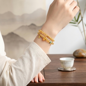Pulsera de Citrino Natural para Mujer, Doble Hilo, Cuentas de la Suerte que Atraen Dinero, Cristal Amarillo Torre, Ojo de Tigre, Regalo - Product Image 4