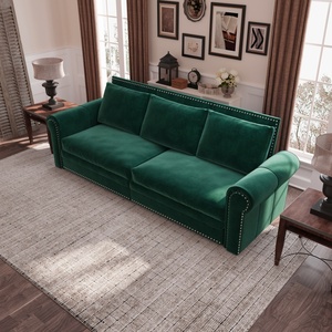 <span class=keywords><strong>Canapé</strong></span>-<span class=keywords><strong>lit</strong></span> confortable en velours style Chesterfield, convertible avec accoudoirs roulés et support en mousse haute densité - Product Image 3