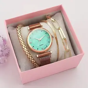 2023 New Luxury Quartz Magnet Buckle Wristwatch for Women Ladies Stainless Steel Band with Glass Dial Window 5 Set Gift Boxes