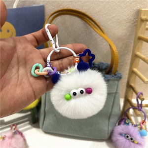 Cute Big Eyes Coal Ball Elf Keychain Cartoon Anime <strong>Funny</strong> Ugly Small Pom Poms Key Chain Elf Plush Doll Phone Charm Fluffy Pendant - Product Image 3