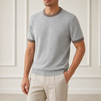 Pull en maille personnalisé pour homme en mélange cachemire et laine, col rond à points mélangés, double couche contrastante, fabrication OEM ODM, vente en gros directe usine