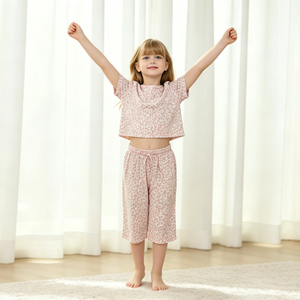 Ensemble de pyjama en bambou pour enfant, imprimé léopard, vêtements de détente pour fille, pyjama à manches courtes, tenue personnalisée pour enfant en 2 pièces, pyjamas pour enfant - Product Image 5
