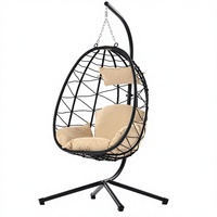 Fauteuils suspendus en forme d'œuf avec bases, fauteuils à bascule intérieurs/extérieurs, fauteuils suspendus en rotin pour patios, fauteuils suspendus en forme de panier
