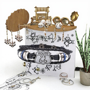 Pulseras de Aleación Retro Europeas y Americanas 2026, Pulseras Tejidas <span class=keywords><strong>a</strong></span> Mano con Cuero Vacuno Estilo Ruta 66 de EE. UU. - Product Image 2