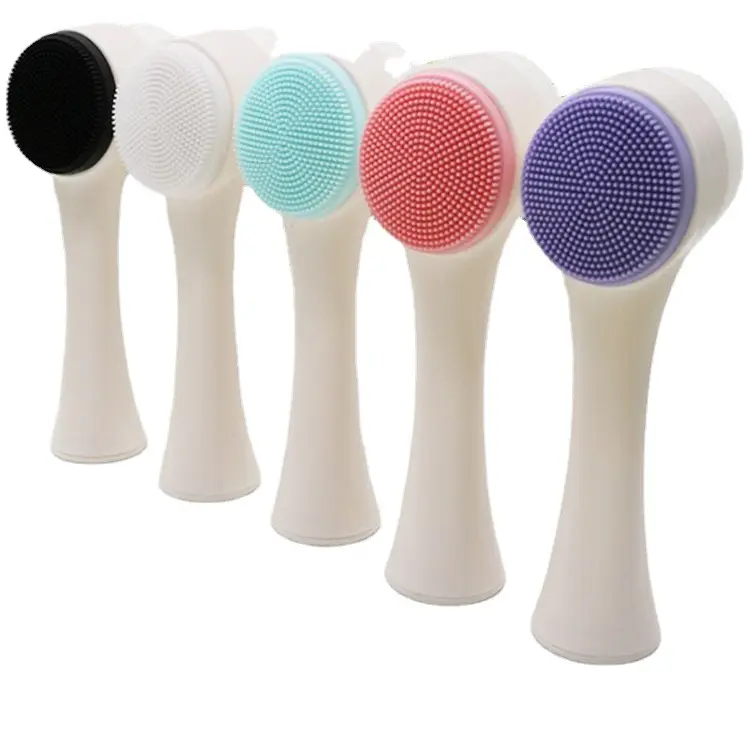 Wholesale 2 in 1 Portable Double Sides Stand Up 3D Massage Brush Face Scrub Brush Silicone Facial Cleansing Brush