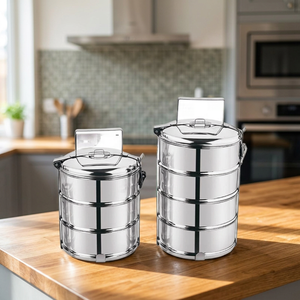 Thai 14 cm Diameter 3-Layer Tiffin <b>Lunch</b> <b>Box</b> for Take-Away Food & Restaurant Use - Product Image 3