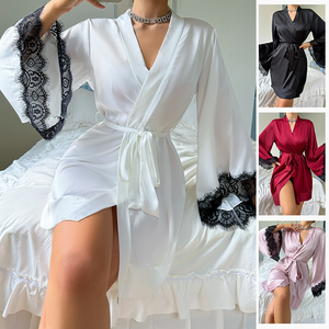 <span class=keywords><strong>Chemise</strong></span> <span class=keywords><strong>de</strong></span> <span class=keywords><strong>nuit</strong></span> en satin uni pour femmes Robe <span class=keywords><strong>de</strong></span> <span class=keywords><strong>nuit</strong></span> sexy à manches longues avec <span class=keywords><strong>peignoir</strong></span> <span class=keywords><strong>assorti</strong></span>, ensemble <span class=keywords><strong>de</strong></span> vêtements <span class=keywords><strong>de</strong></span> détente élégants pour la maison - Product Image 3