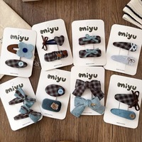 Barrettes à nœud papillon style coréen pour filles, pinces à franges vintage, accessoires capillaires automne-hiver, vente en gros, pinces à cheveux à nœud bleu à carreaux