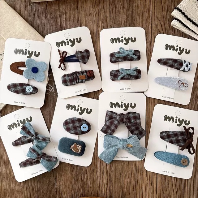 Korean Style Bowknot Barrettes for Girls Vintage Bangs Clip Fall Winter Hair Accessories Wholesale Blue Plaid Bow Hair Clips