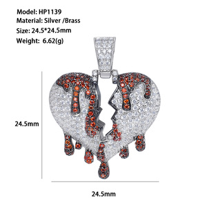 จี้รูปหัวใจแตกลายทับทิมสีแดงเปลวไฟอันศักดิ์สิทธิ์จี้รูปหัวใจขนาดใหญ่ชุบทองจี้หัวใจแตก - Product Image 2