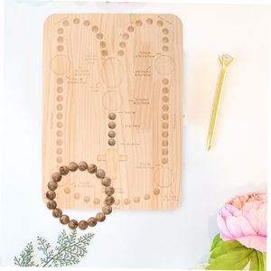 Plateau de rangement en bois naturel pour bijoux, design chapelet, forme carrée, organisateur de bureau, support pour bracelets et pendentifs - Product Image 1