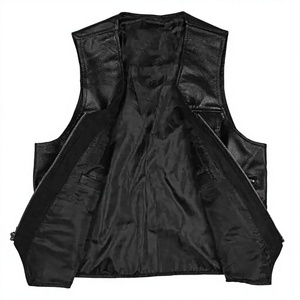 Chaleco de Moto para Hombre, de Cuero Genuino, Transpirable, para Invierno, con Cuello Mao, Bolsillo Frontal, Largo Regular, Color Sólido - Product Image 6