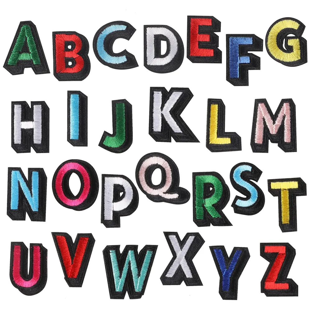 Promotion stock réparation de vêtements colorés fer sur broderie lettres patchs alphabet