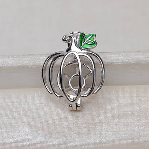 Pendentif en argent S925 en forme de pomme, cage pour pendentif féminin sans trou, pour perle de 8-9 mm, accessoires de fabrication de bijoux plaqués, support vide 3292 - Product Image 2