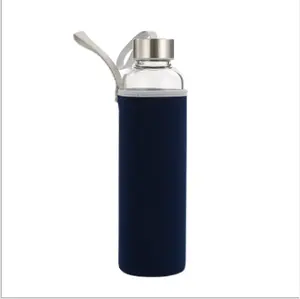 portable sports glass water bottle with colorful nylon sleeve borosilicate glass bottles
