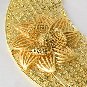 Ensemble de bijoux de mariée en or 14 carats de Dubaï, plaqué or, zircon, collier floral, 4 pièces, luxe, mode, bijoux de fête de mariage - Product Image 3