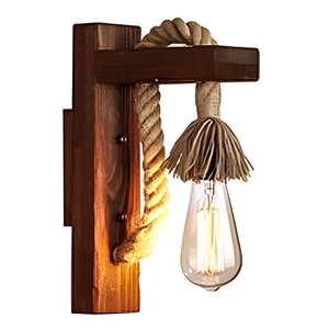 <span class=keywords><strong>Applique</strong></span> murale LED rustique industrielle en bois et <span class=keywords><strong>corde</strong></span> de chanvre, cage à ampoule en maille, CRI 90 élevé, lampe vintage style ferme pour chambre, café, restaurant - Product Image 1