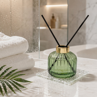 Diffuseur d'arômes vert de luxe 250 ml, bouteille en verre ronde, ensemble de parfum d'intérieur pour huiles essentielles, diffuseur à bâtonnets