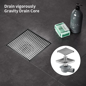 Siphon de sol de <span class=keywords><strong>douche</strong></span> moderne 150x150mm en acier inoxydable SUS304/316L avec grille antidérapante et anti-colmatage, design carré rapide - Product Image 6
