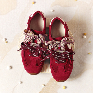 Chaussures de sport rétro rouges pour femmes avec talonnette intégrée, en cuir véritable, semelle souple, style Forrest Gump, baskets décontractées - Product Image 3