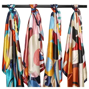women Big Custom Satin Silk Scarf printing Summer square other scarves Satin scarfs designer