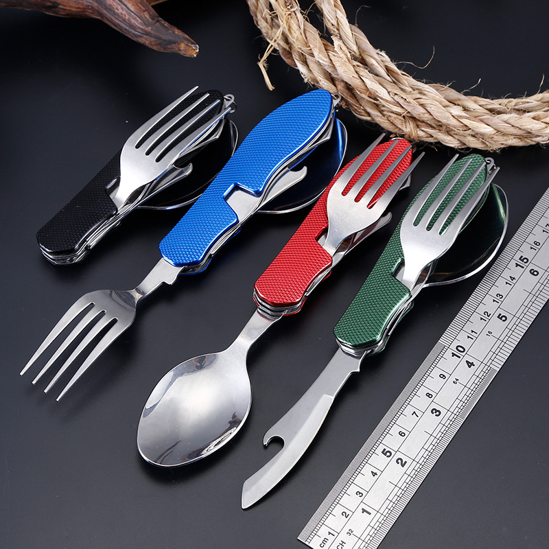 Posate da campeggio in acciaio inox 3 pezzi con fodero in nylon