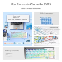 Nouveau clavier mécanique sans fil AULA F3099 rétroéclairé RVB USB 2.0, trois modes réglables, pour jeux, bureau, ordinateur portable, plastique