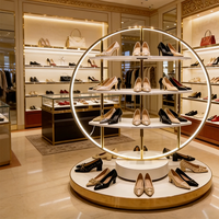 Présentoir à chaussures circulaire de luxe en acier inoxydable doré PVD, étagère à sacs à main pour boutique, mobilier de vente au détail