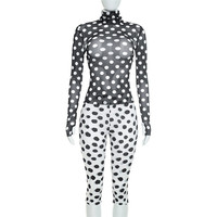 Ensemble deux pièces pour femmes, imprimé à pois, haut court sexy en maille à manches longues et pantalon moulant