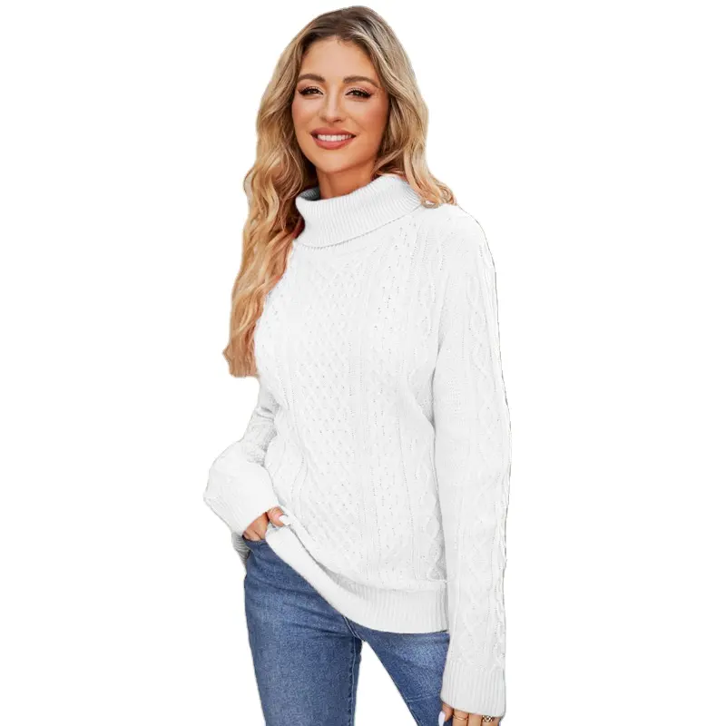 Autumn And Winter Turtleneck Women'S Sweater Solid Color Knitted Top Crew Neck Winter Cotton Sweater Women